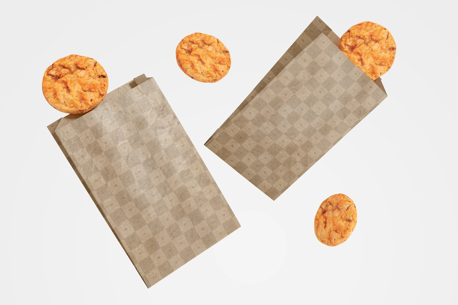 Kraft Paper Bags With Cookies Mockup, Falling