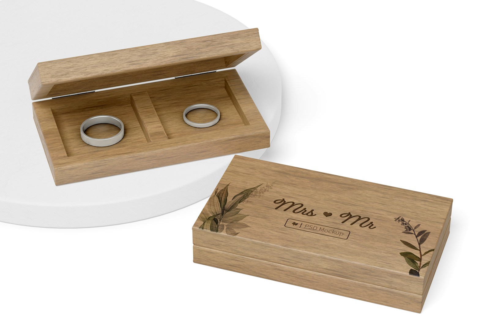 Wooden Ring Boxes Mockup, Perspective