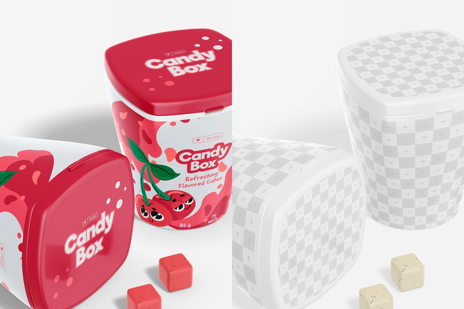 Plastic Candy Boxes Mockup, Perspective