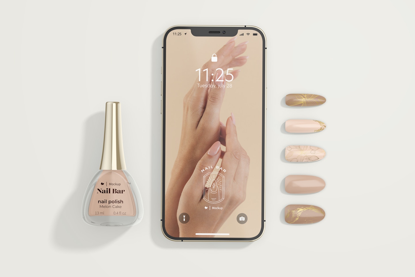 Nail Bar with Devices Mockup, Top View