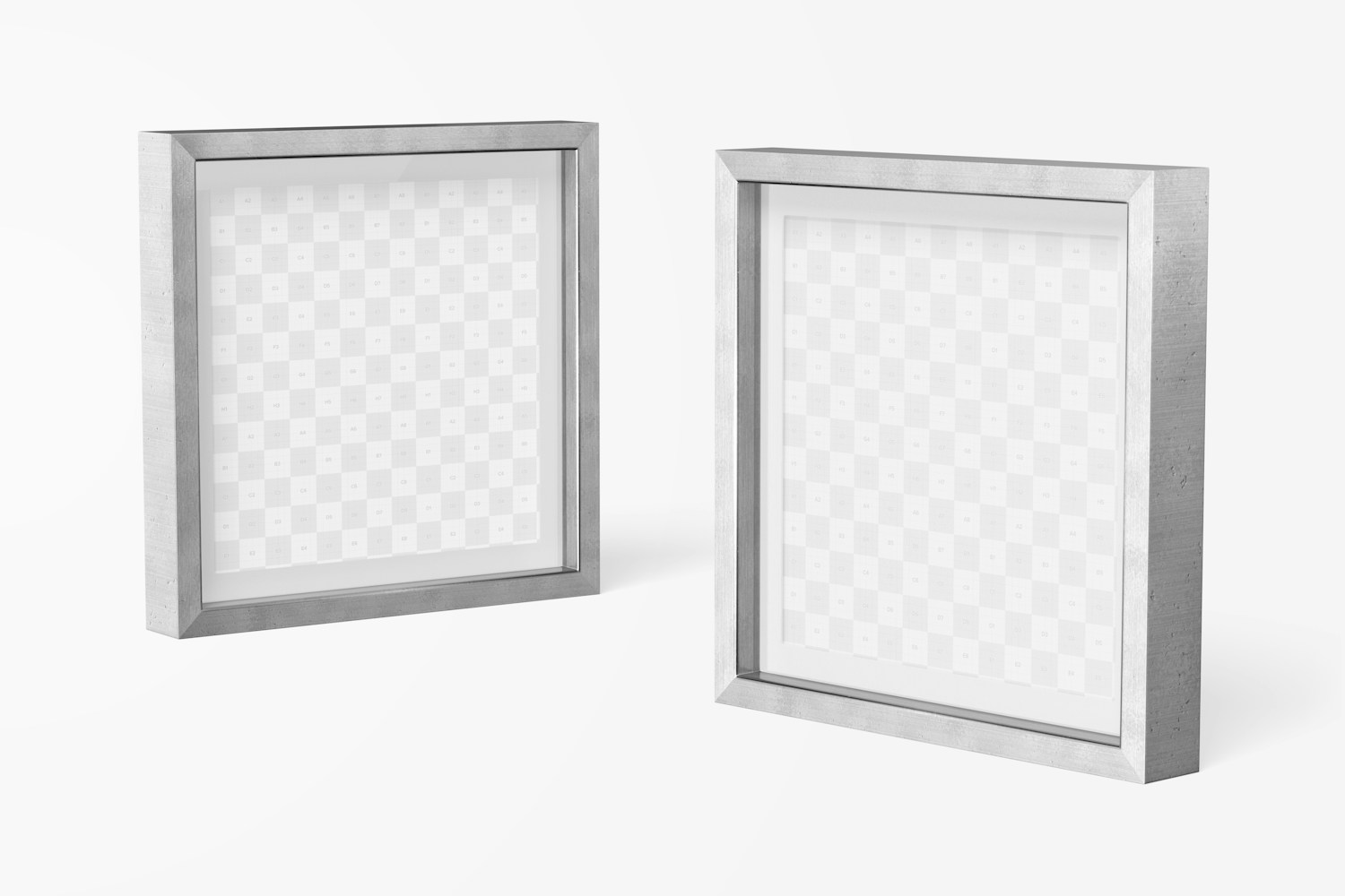 Square Metallic Shadow Box Frames Mockup, Perspective