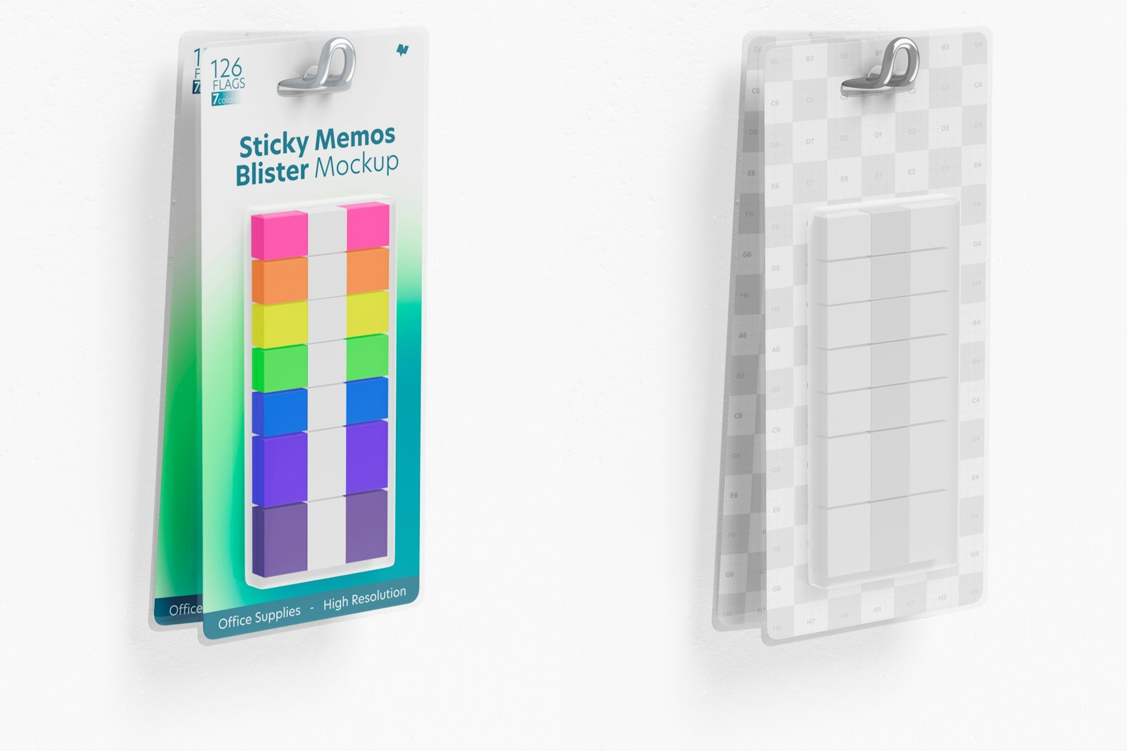Sticky Memos Blister Mockup, Hanging