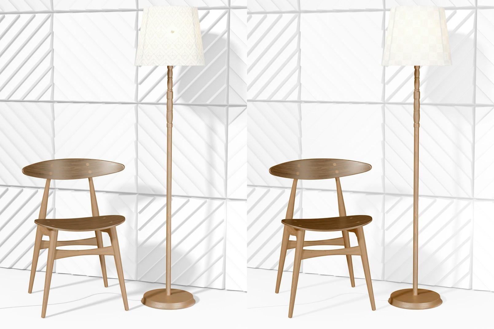 Floor Lamp with Wooden Chair Mockup