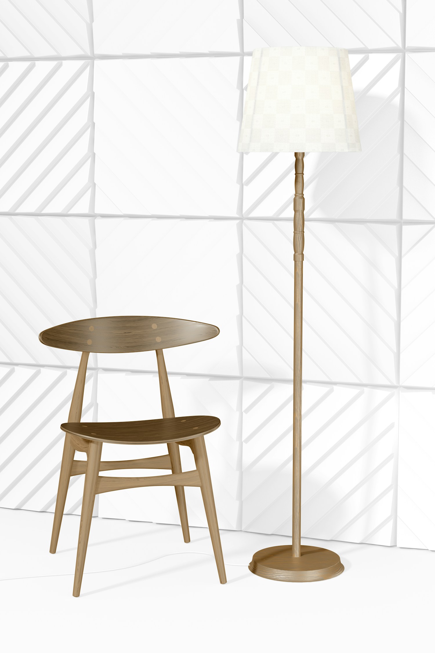 Floor Lamp with Wooden Chair Mockup