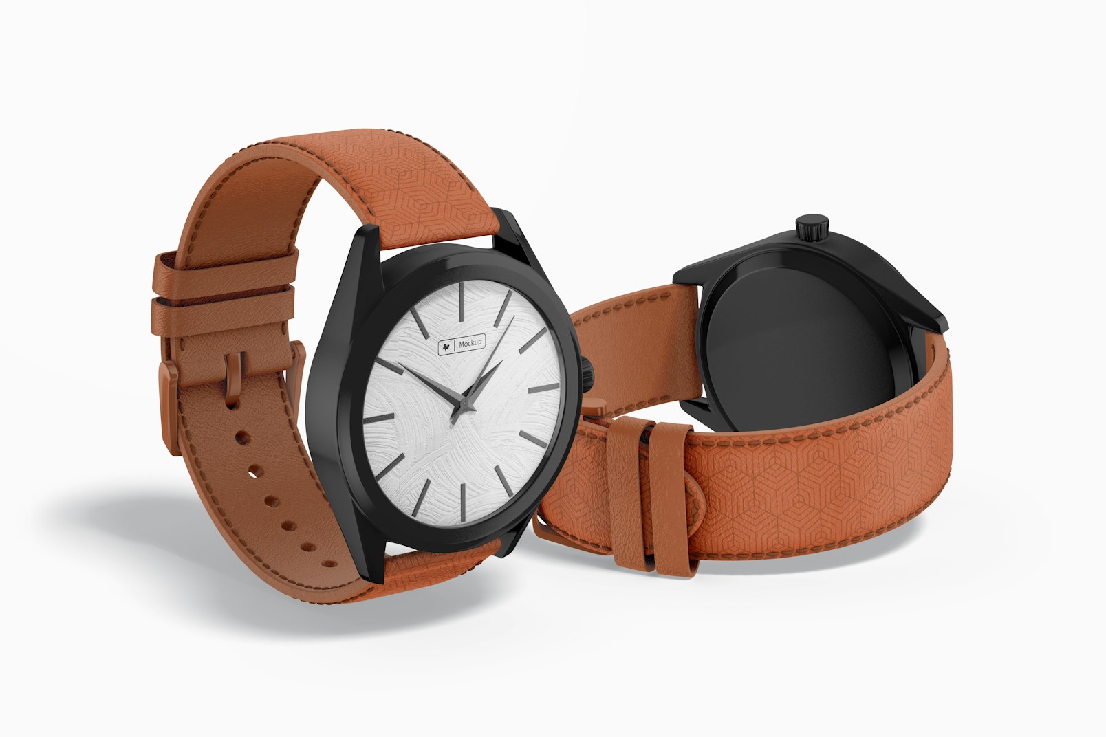 Watch with Leather Band Mockup, Standing and Dropped