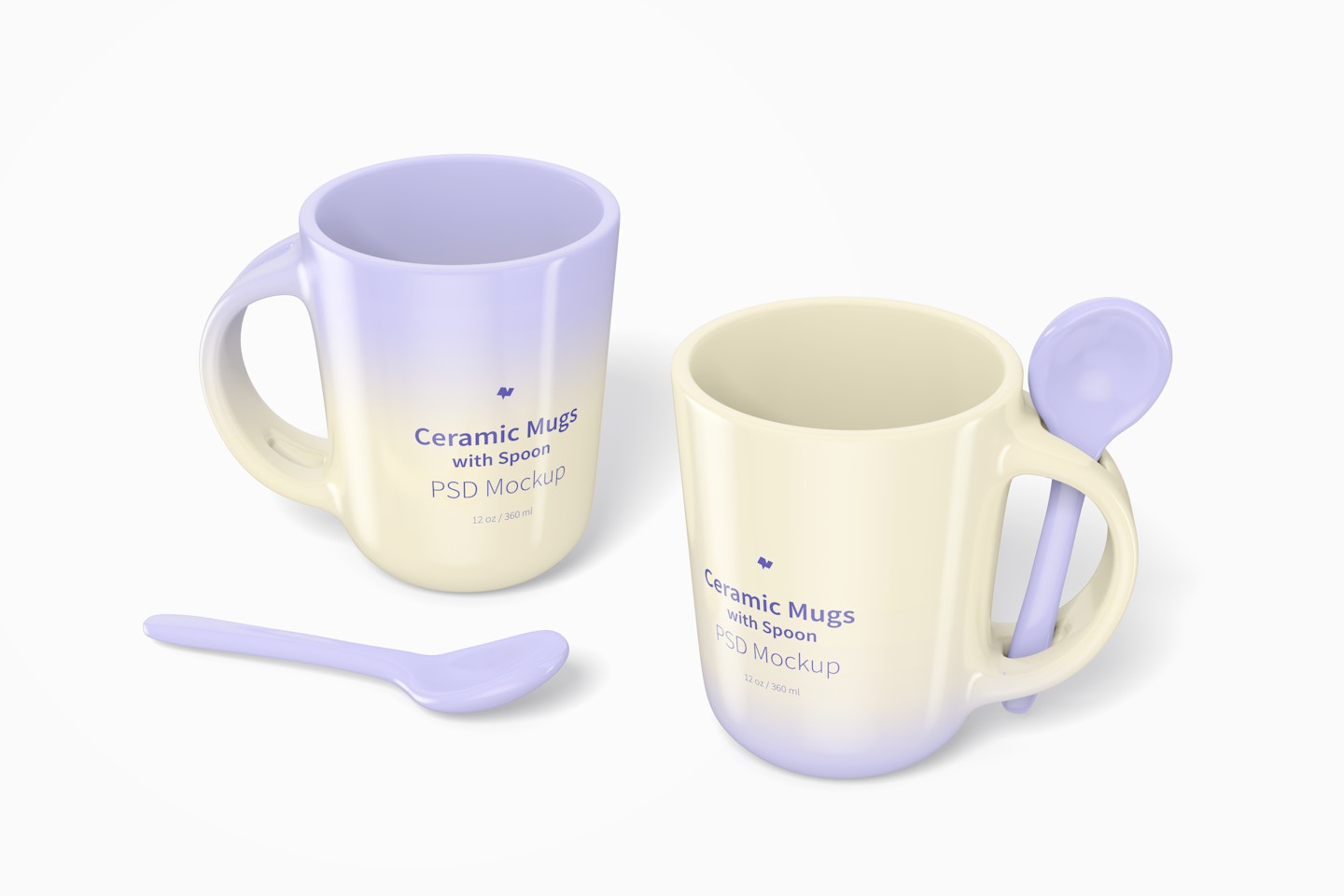 12 oz Ceramic Mugs with Spoon Mockup