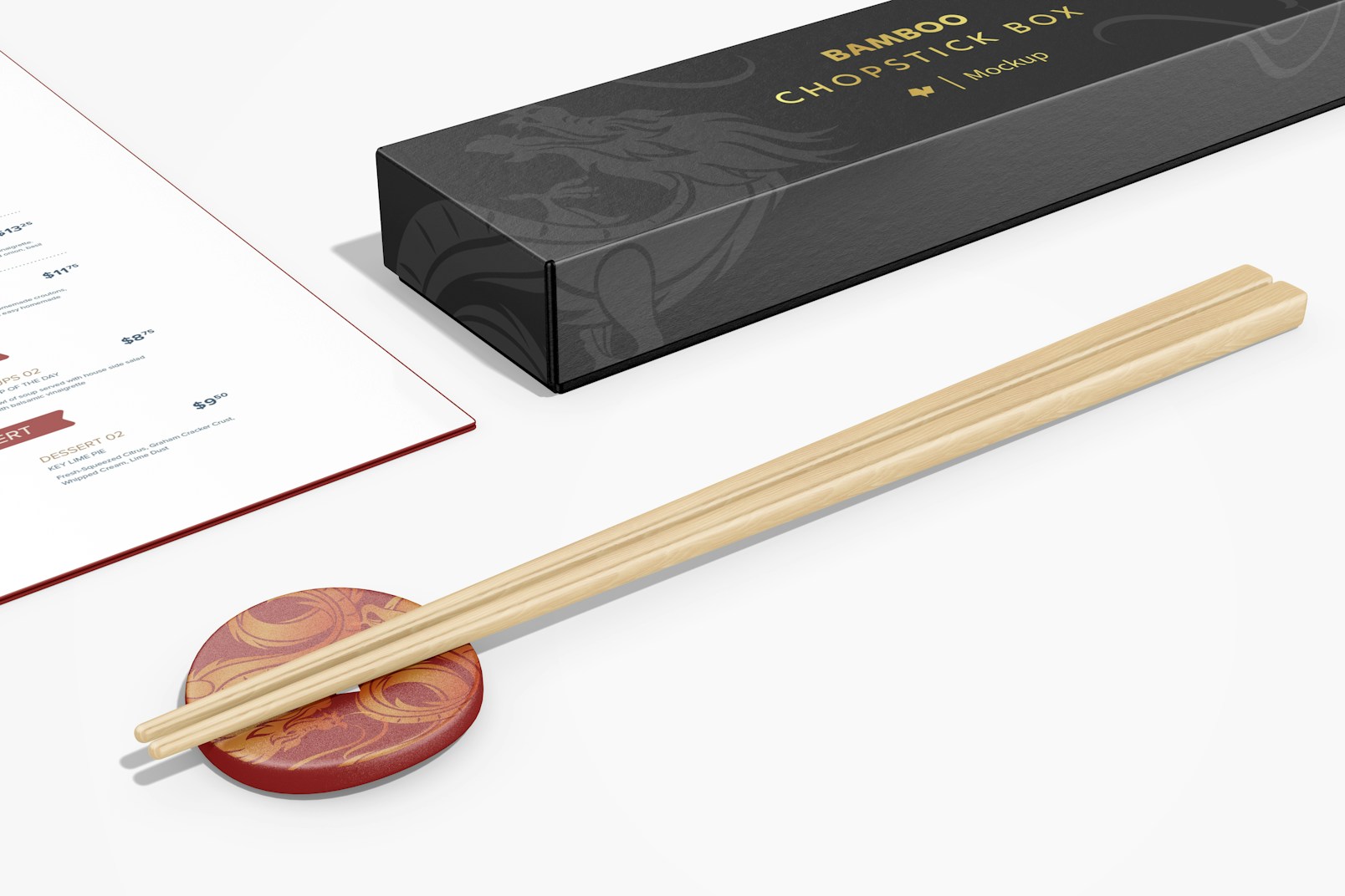 Bamboo Chopstick Box Mockup, Perspective