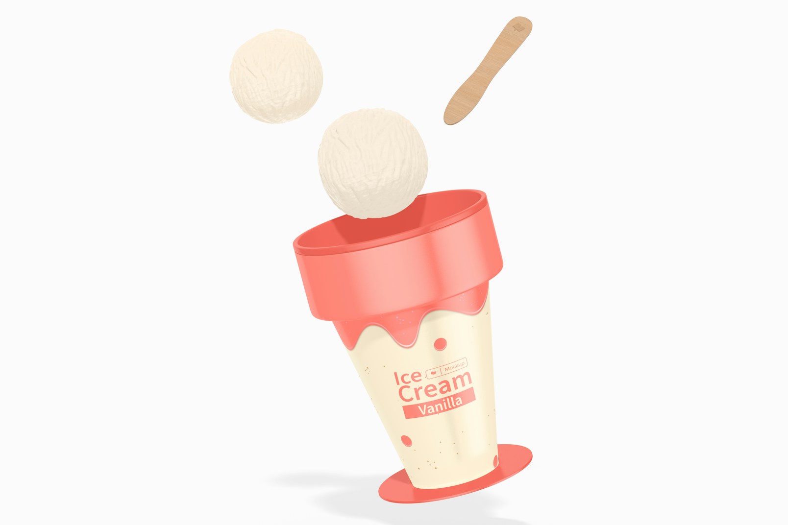 Plastic Ice Cream Cup Mockup, Falling