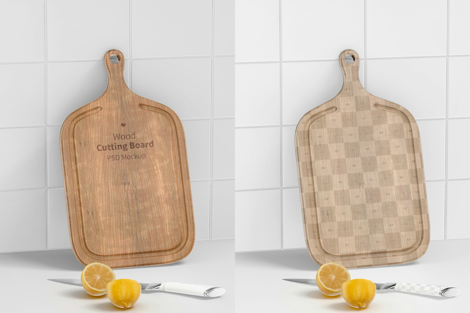 Wood Cutting Board with Handle Mockup, Leaned