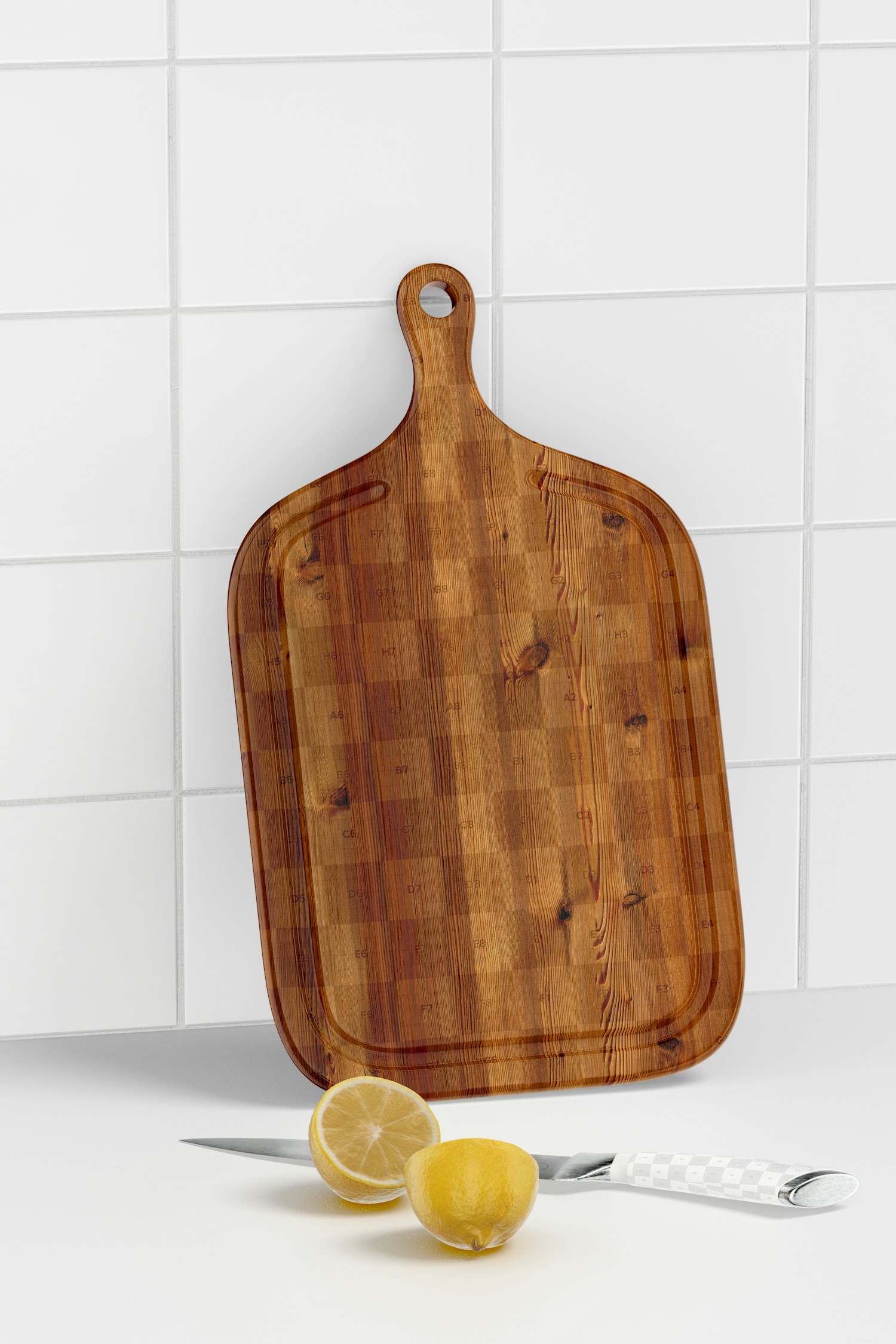 Wood Cutting Board with Handle Mockup, Leaned