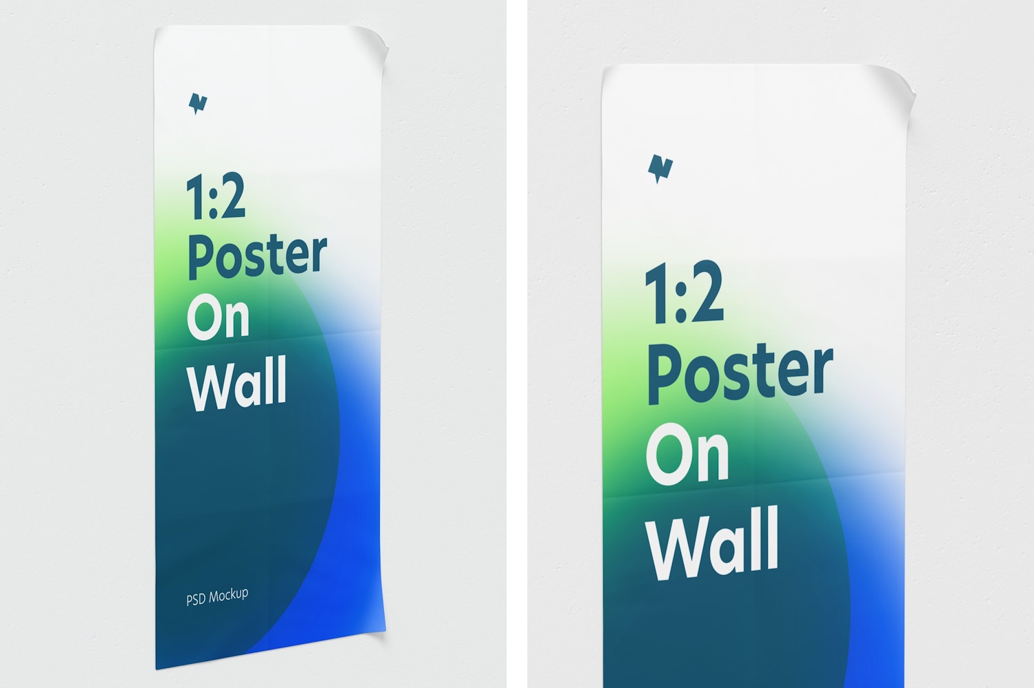 1:2 Poster on Wall Mockup, Perspective View