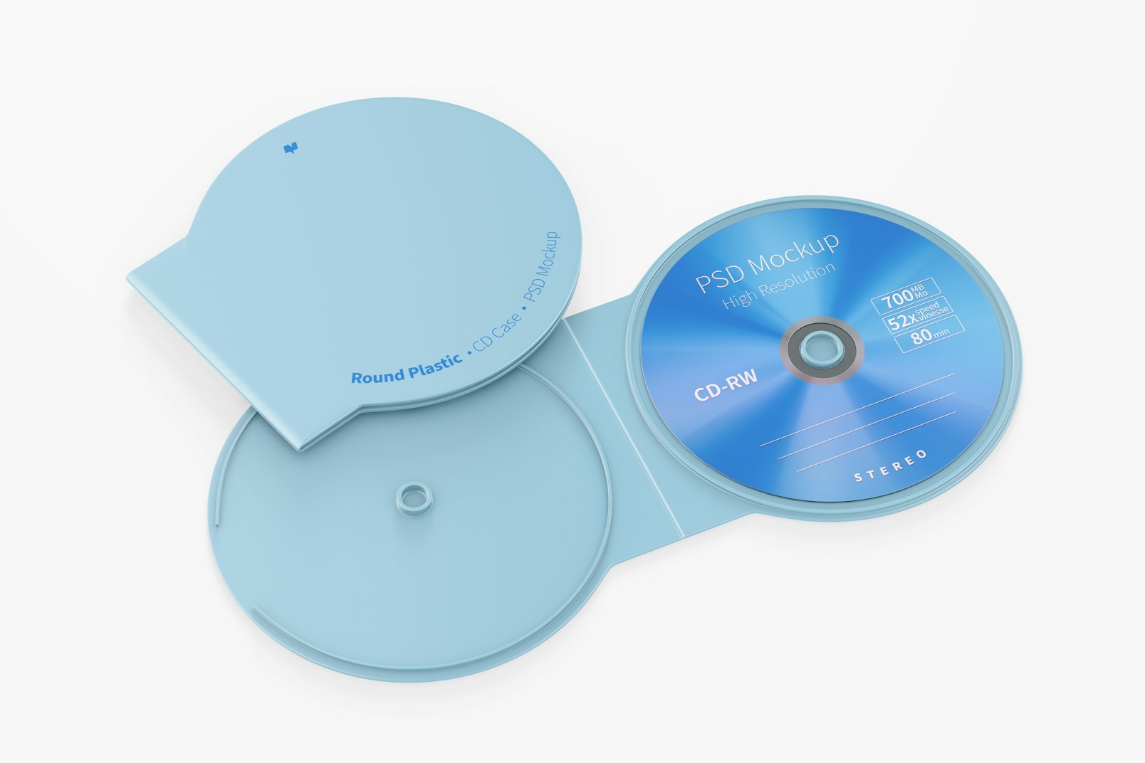 Maqueta de Cajas Plásticas Redondas de CD, Abierto y Cerrado