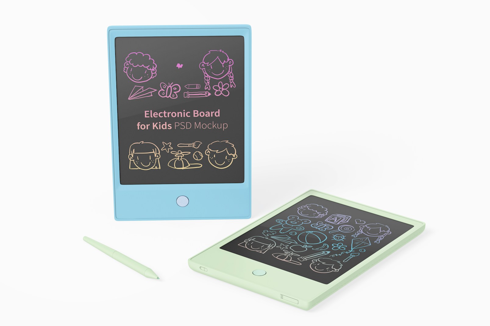 Electronic Boards for Kids Mockup, Standing and Dropped