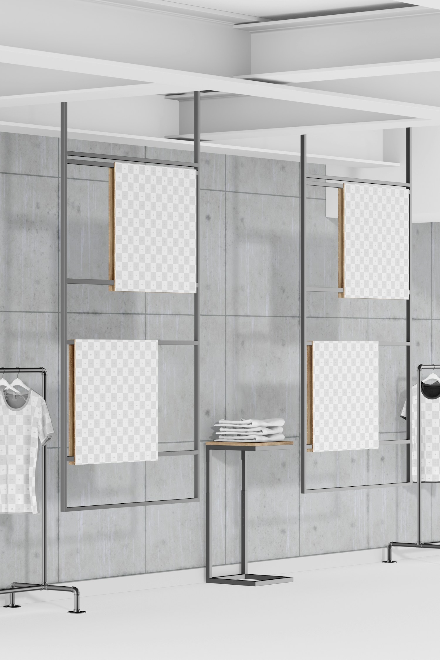 Industrial Clothing Exhibitor Mockup, Right View