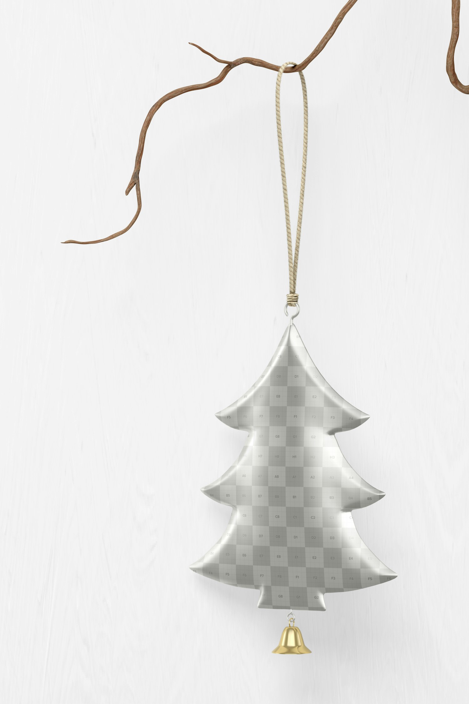 Metallic Christmas Tree Ornament Mockup, Hanging
