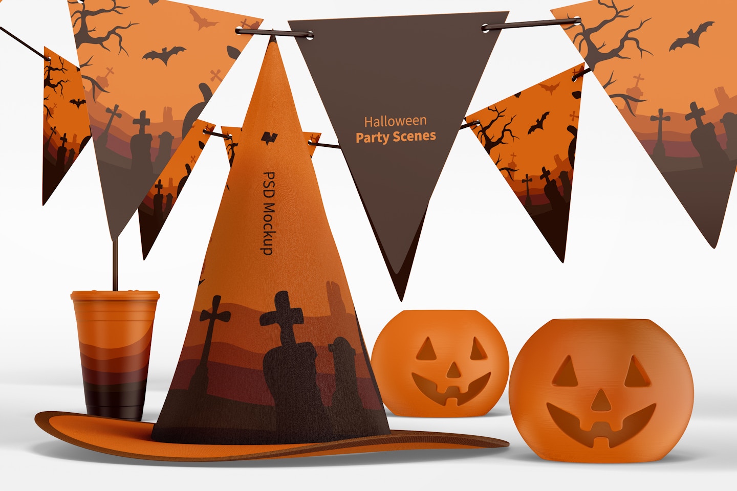Halloween Party Scene Mockup, Front View 02