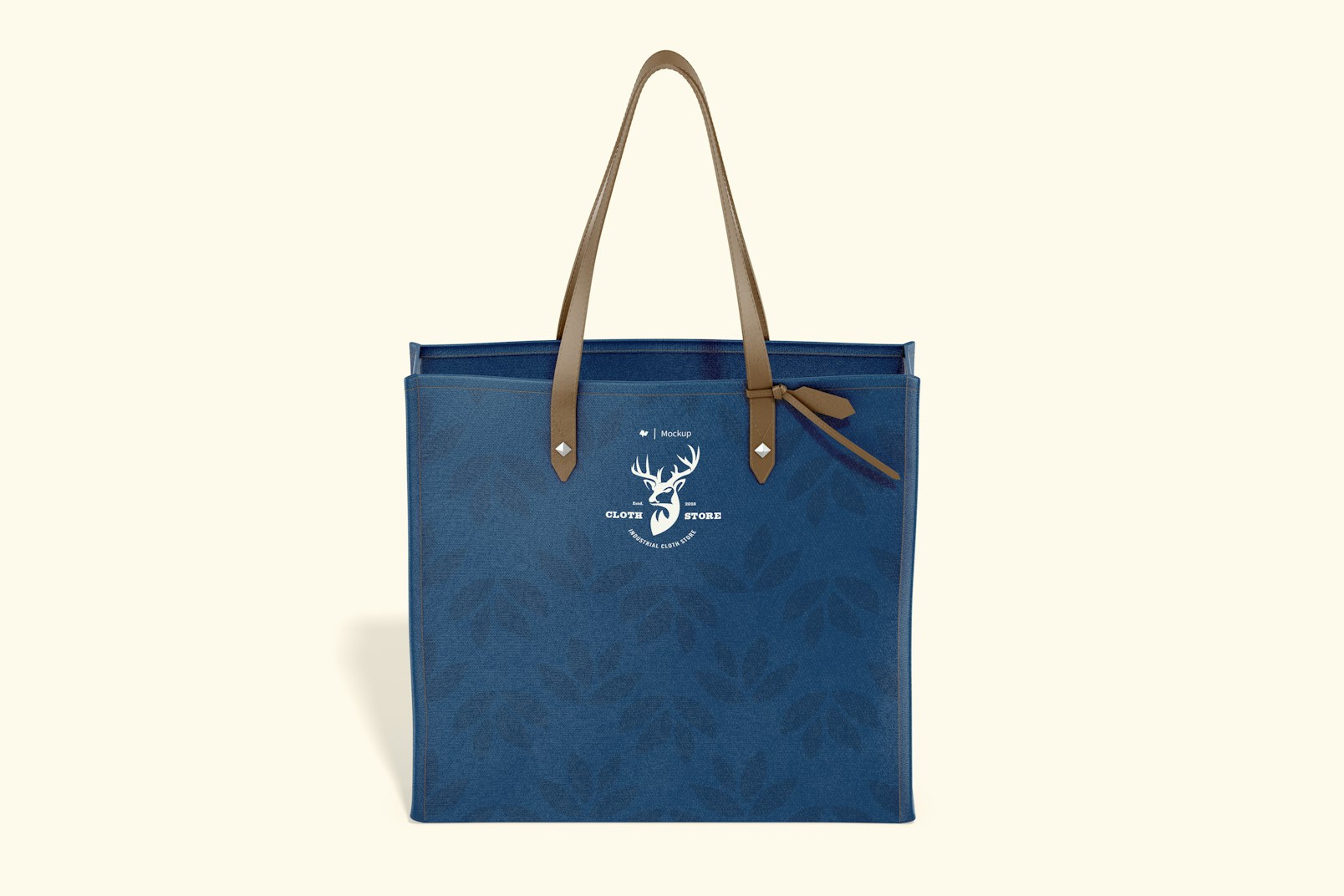 Tote Bag with Leather Handle Mockup, Front View