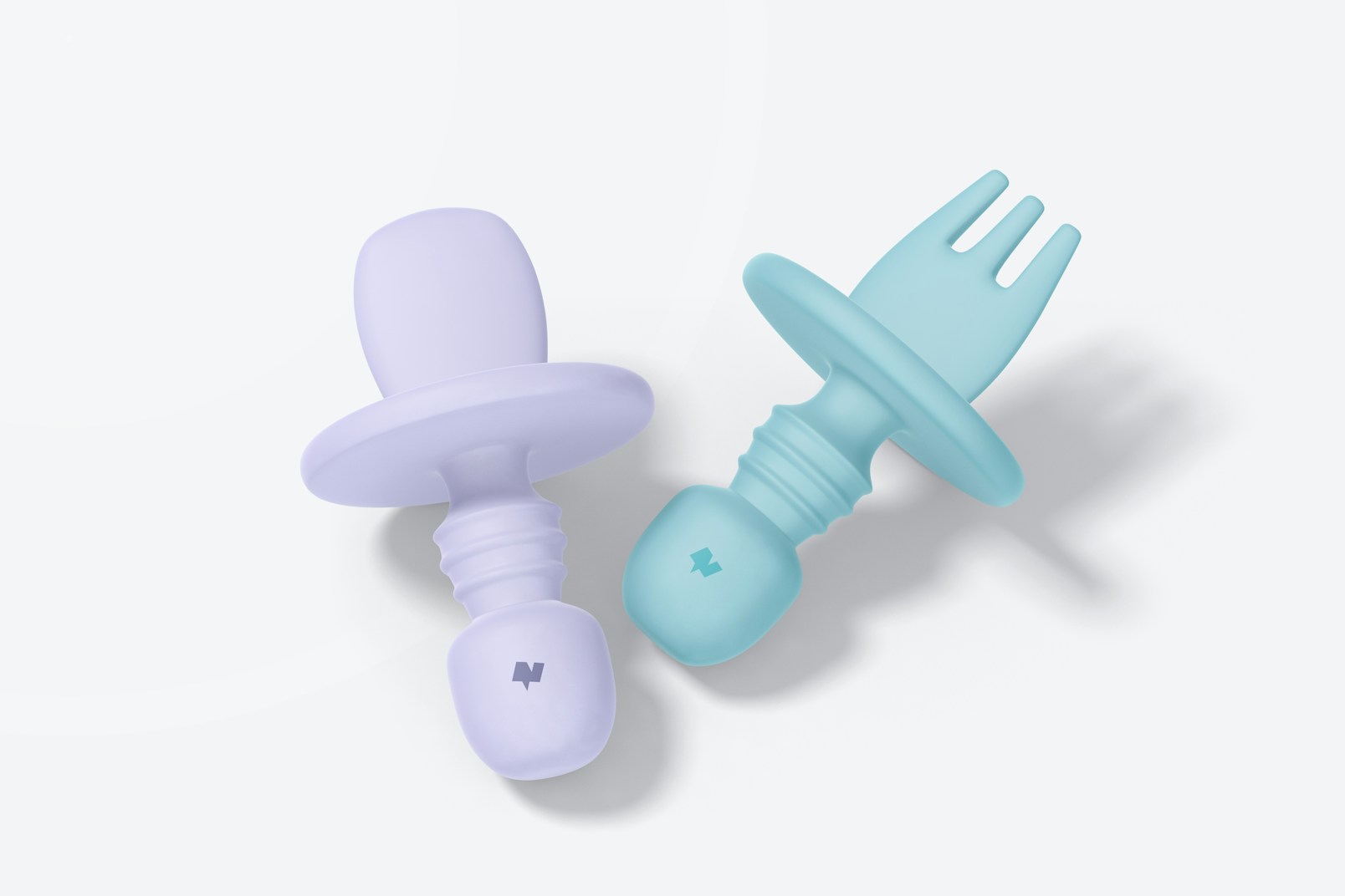 Silicone Baby Fork and Spoon Mockup, Top View