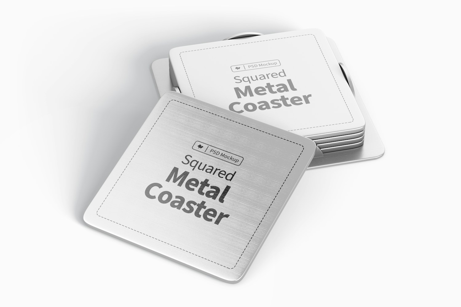 Squared Metal Coaster Mockup, Leaned Squared Metal Coaster Mockup, Leaned