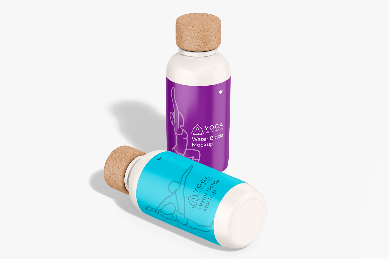Water Bottles with Lid Mockup, Standing and Dropped