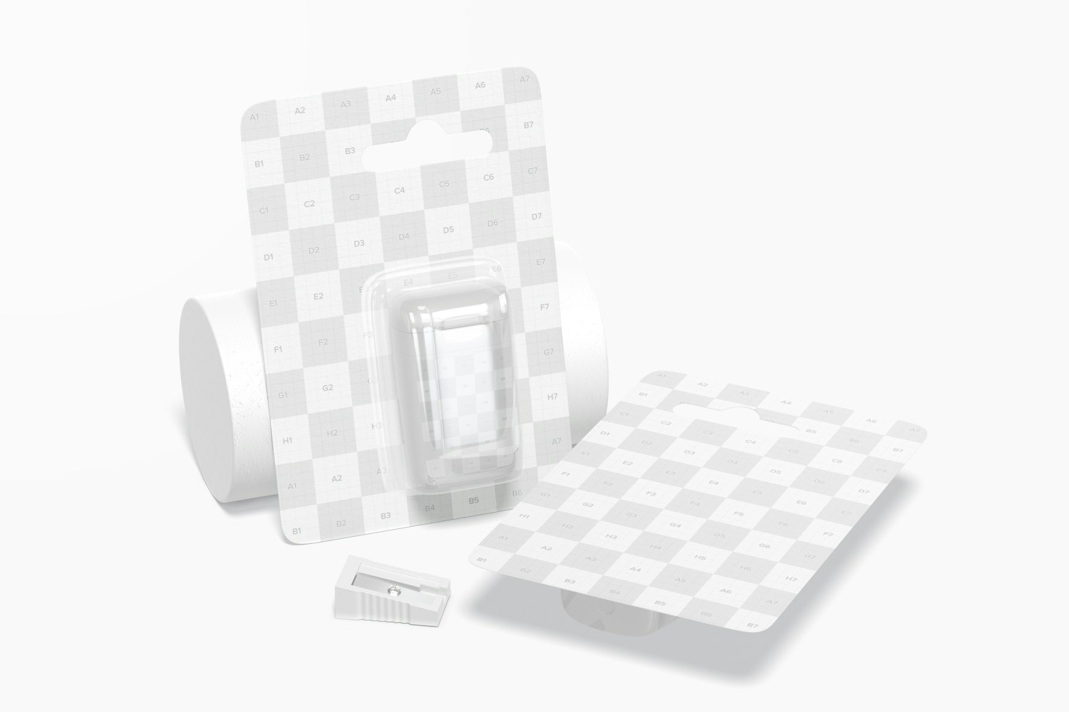 Sharpener Blisters Mockup, Leaned Sharpener Blisters Mockup, Leaned