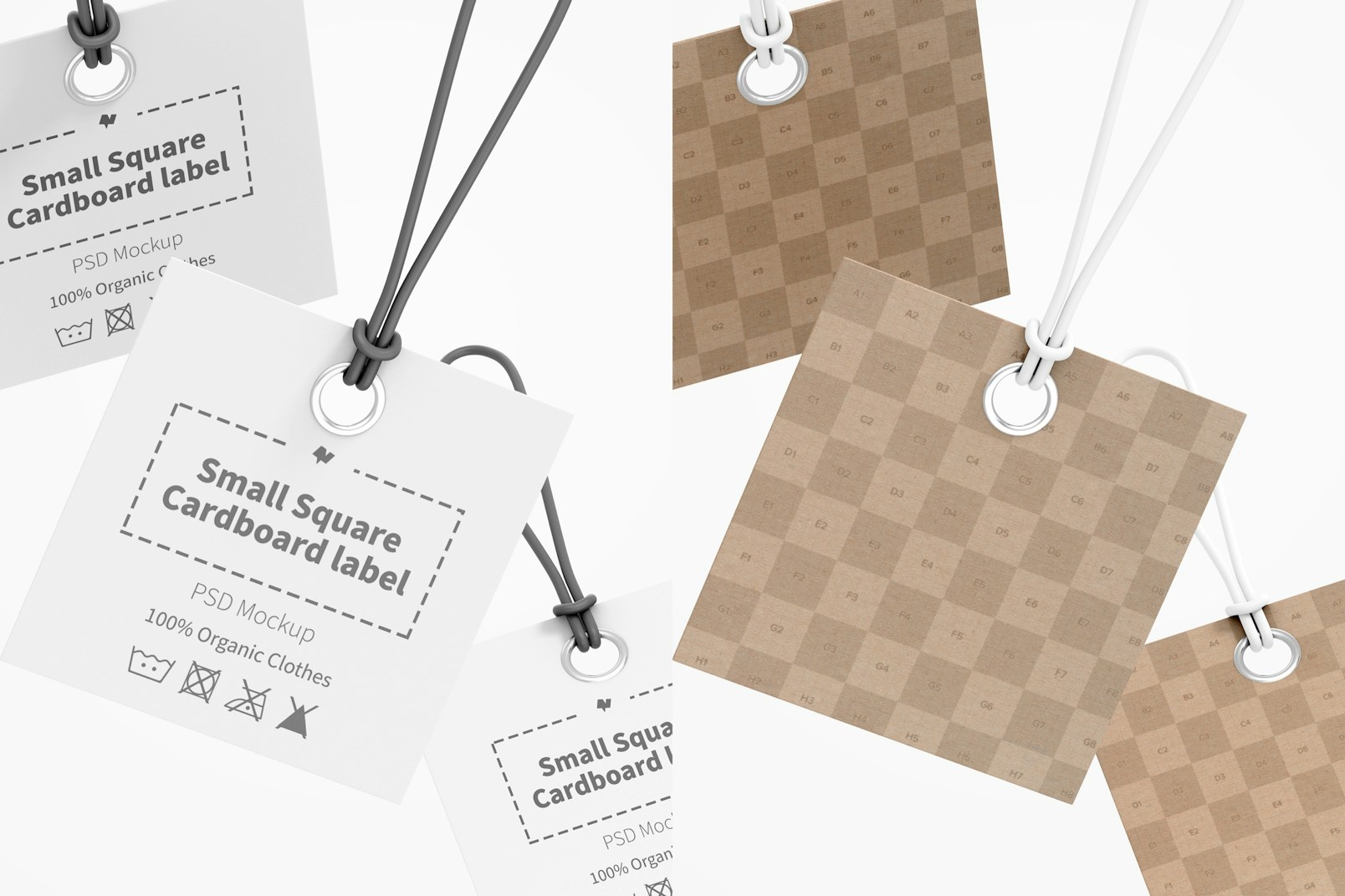 Small Square Cardboard Labels Set Mockup