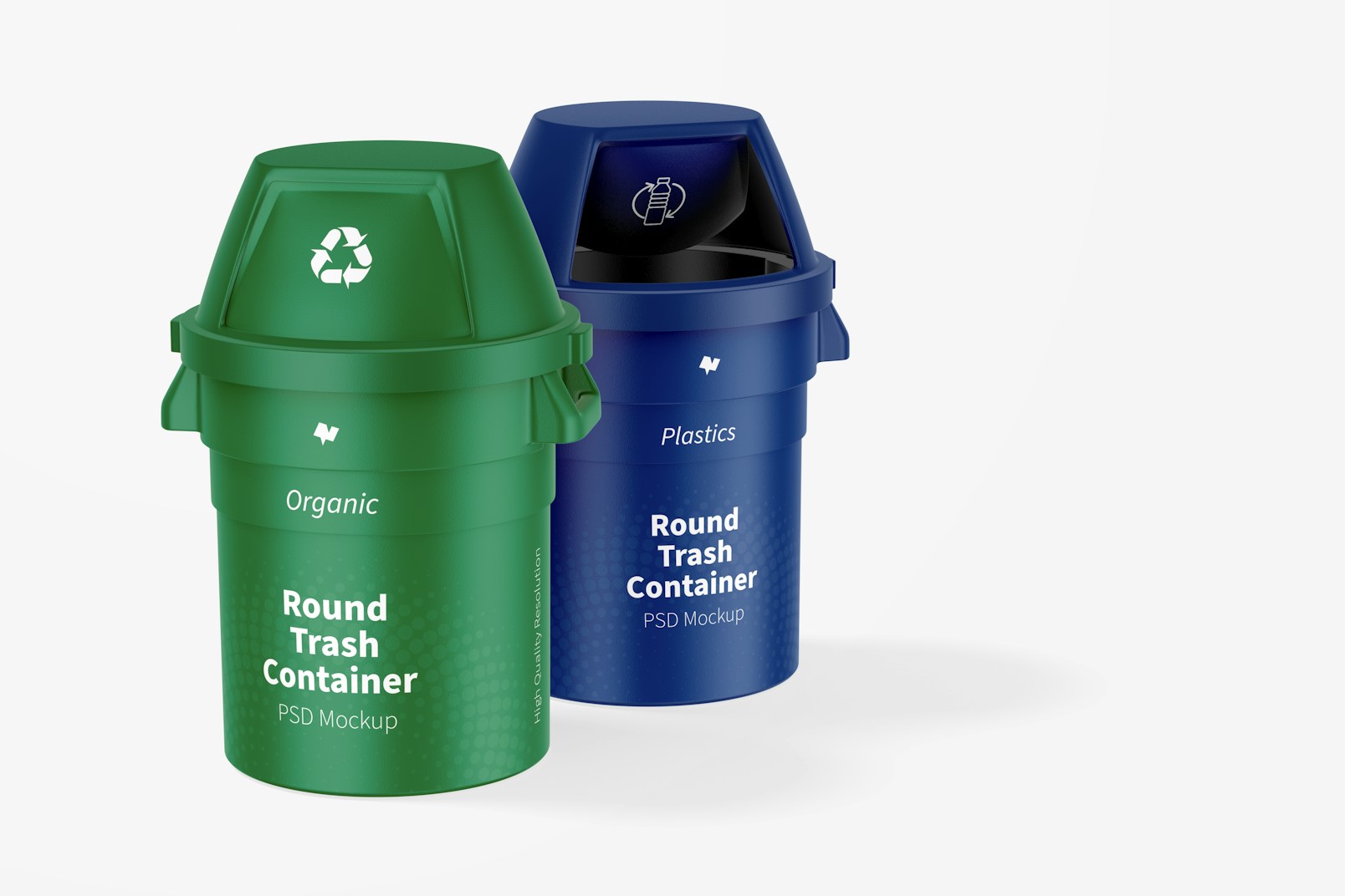 Round Trash Containers Mockup, Perspective