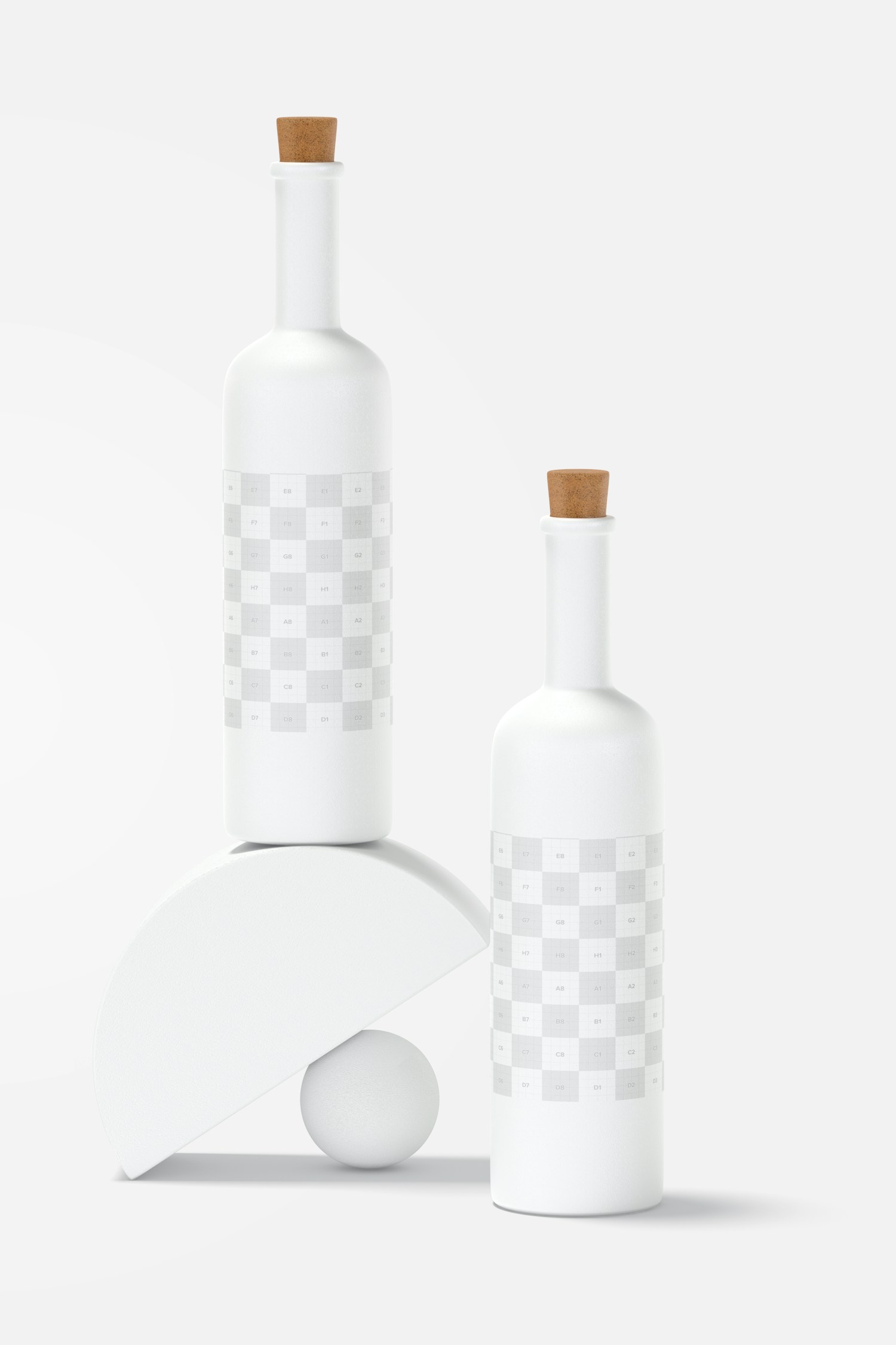 Long Neck Ceramic Bottles with Cork Mockup, Front View