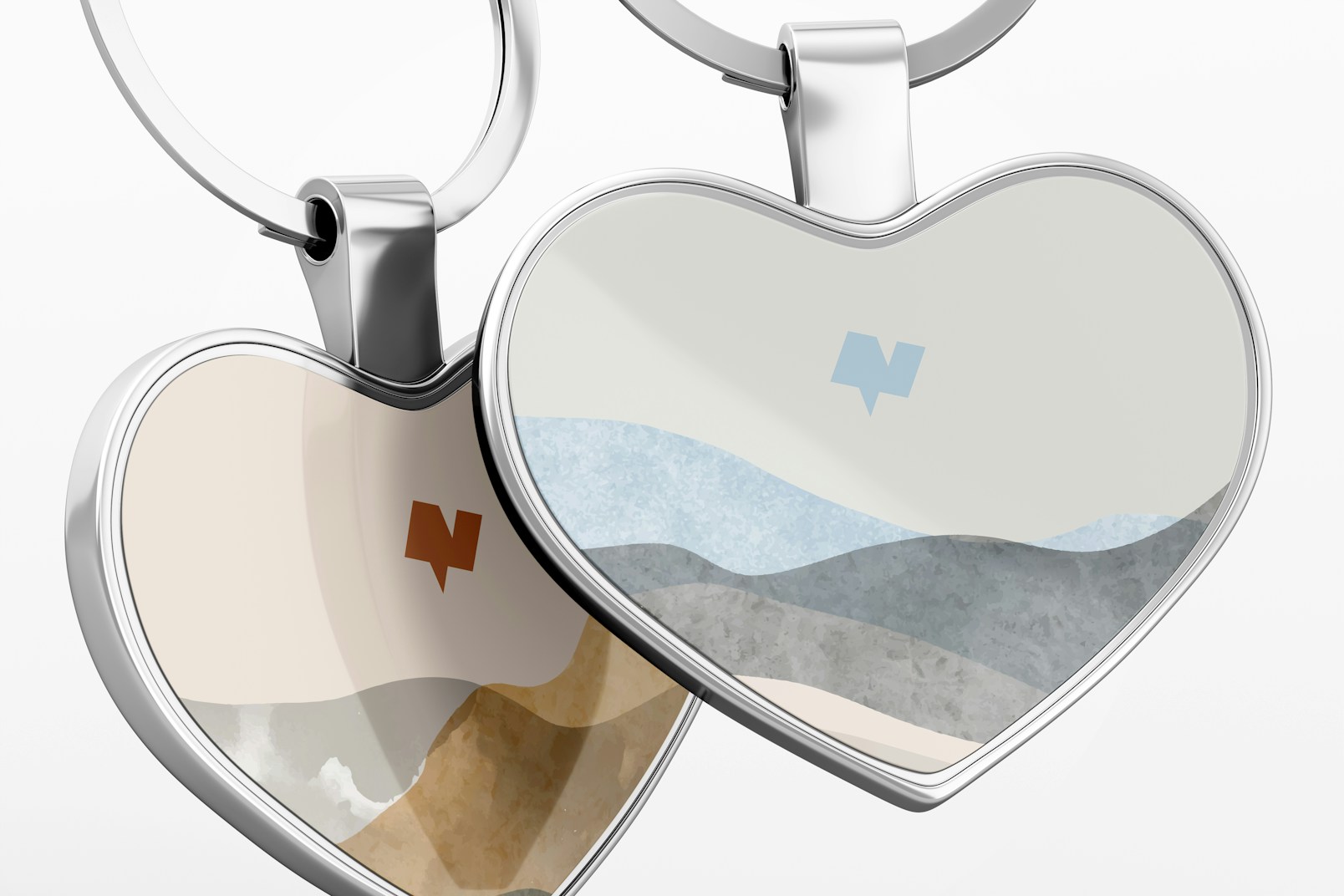 Metallic Heart Shaped Keychains Mockup