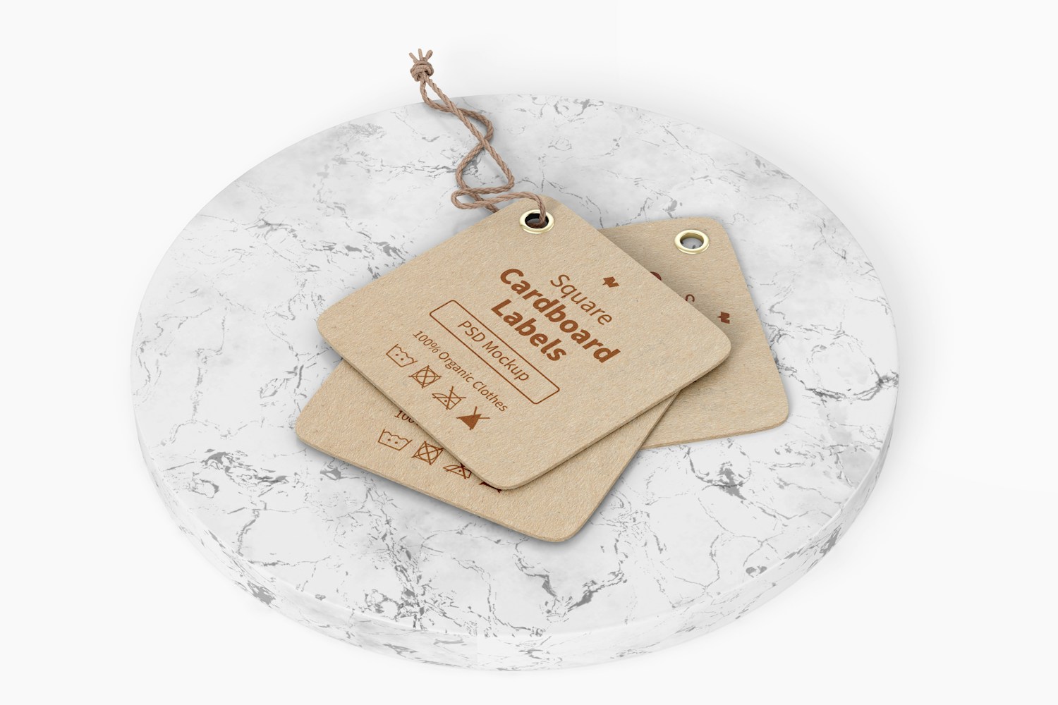 Square Cardboard Labels with Rope Mockup, Top View