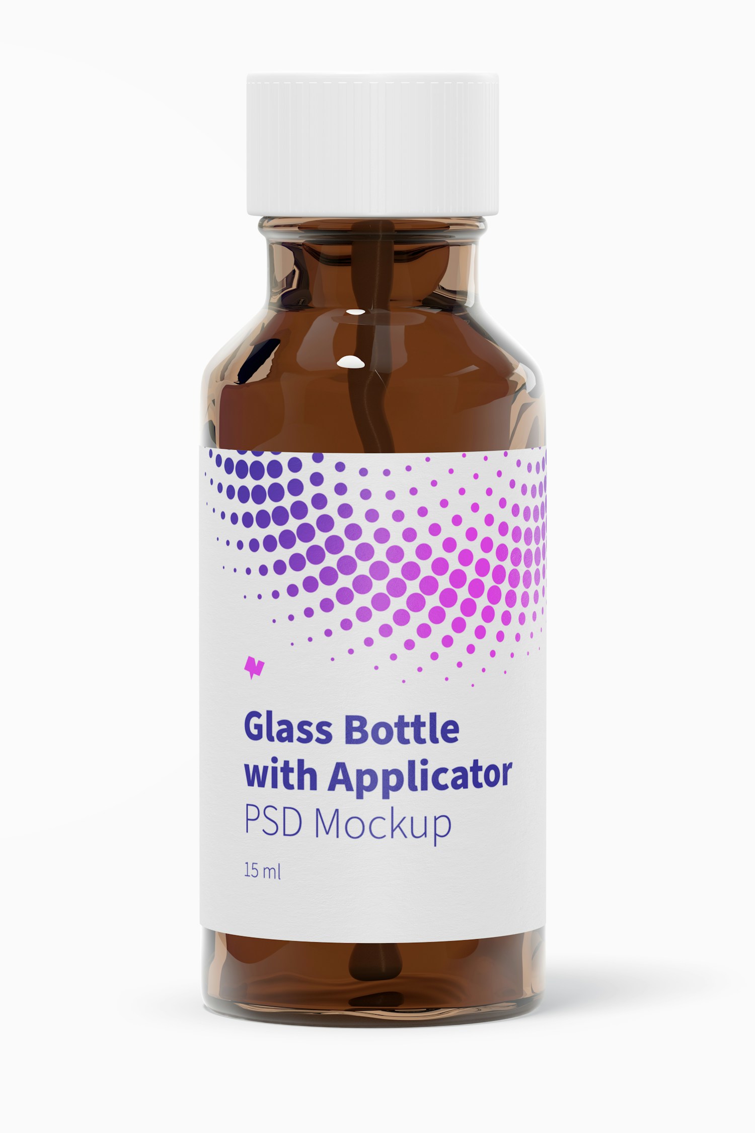 Round Glass Bottle with Applicator Rod Mockup