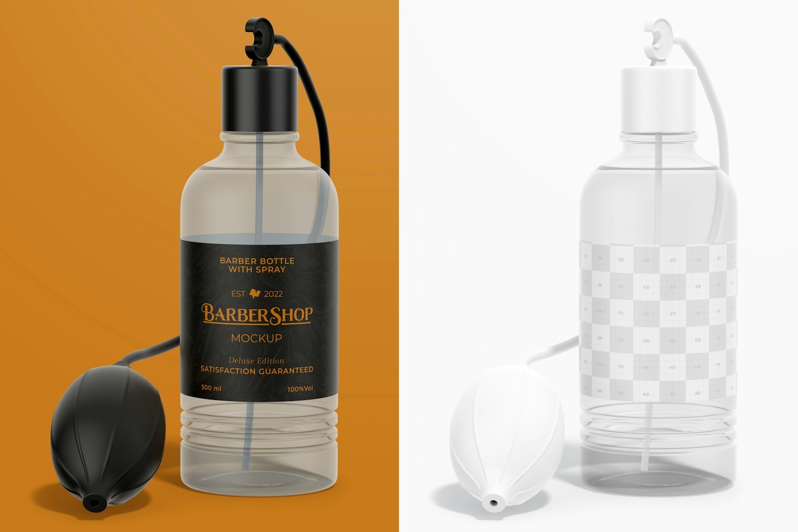 Barber Bottle with Spray Mockup, Front View