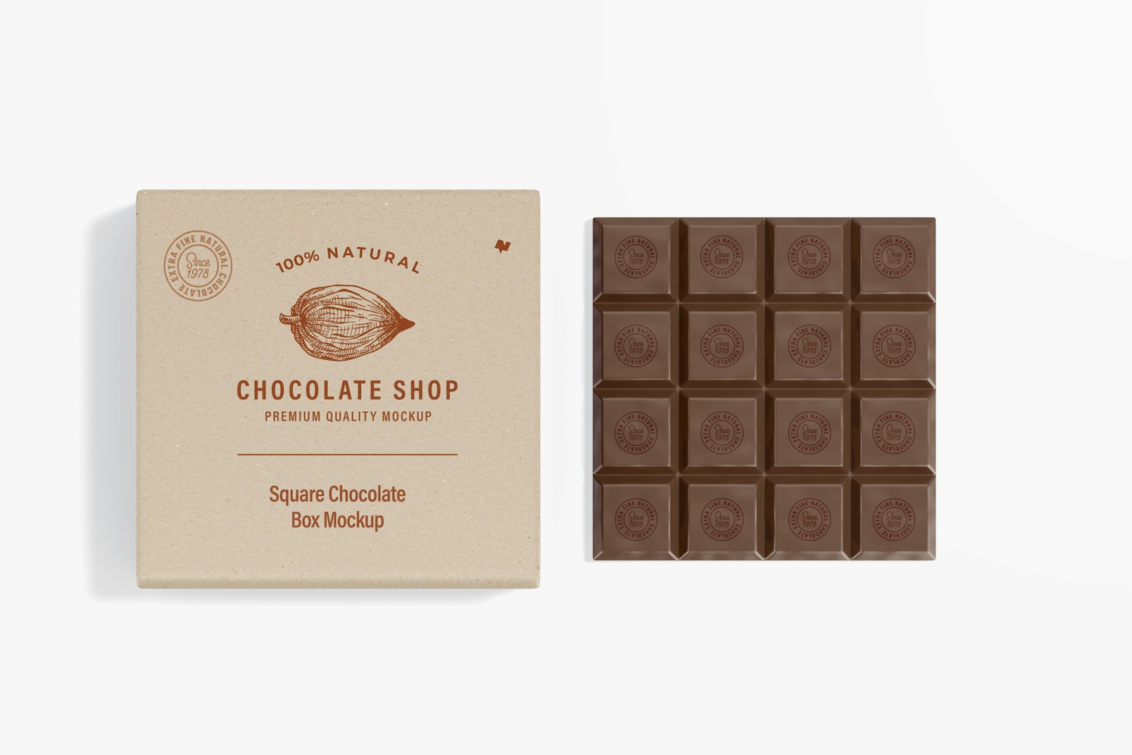 Maqueta de Cajas Cuadradas para Chocolate, Vista Superior