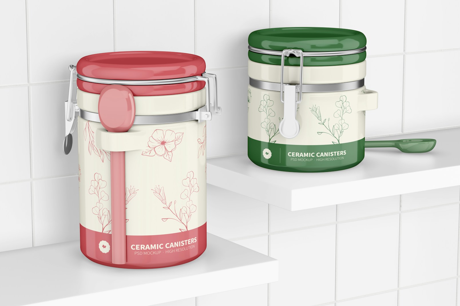 Ceramic Canisters with Spoon in Stand Mockup