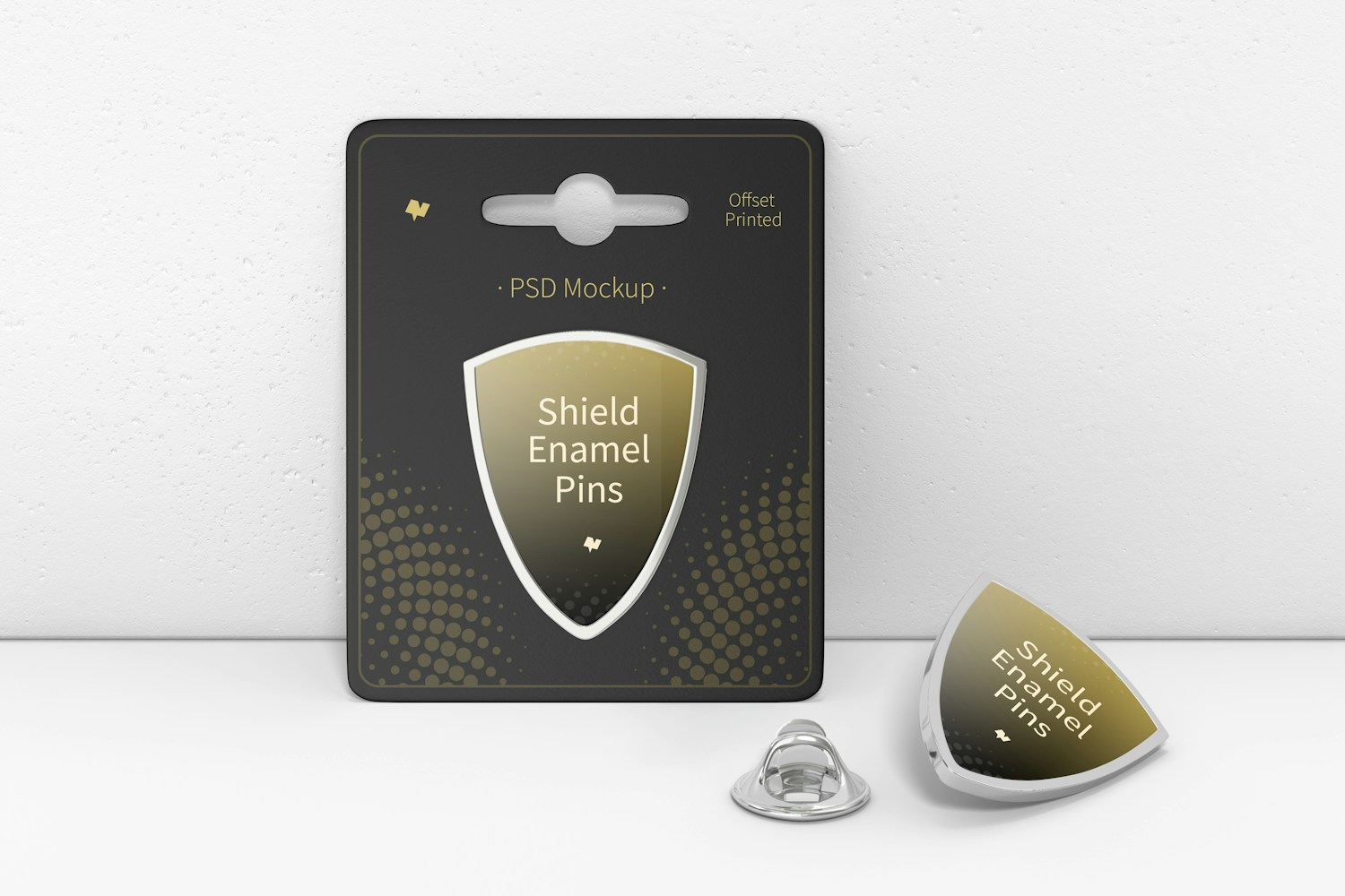 Shield Enamel Pin Mockup, Leaned