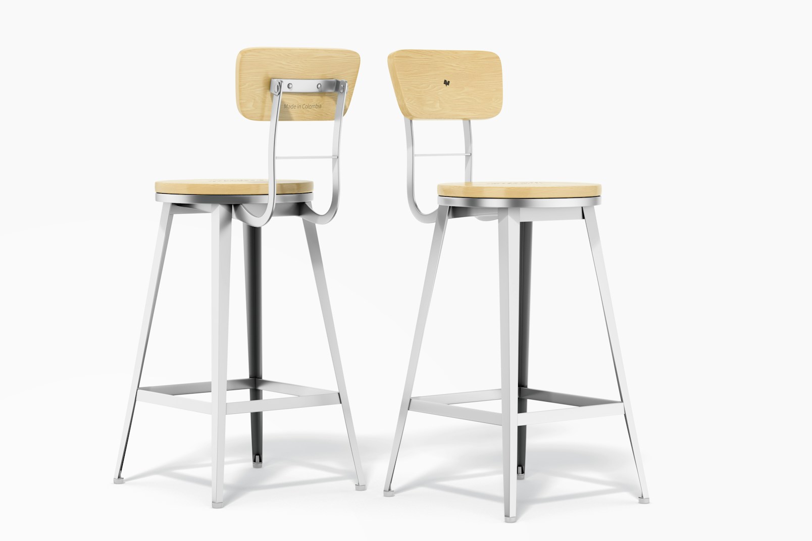 Wood Stools Mockup, Back and Side View