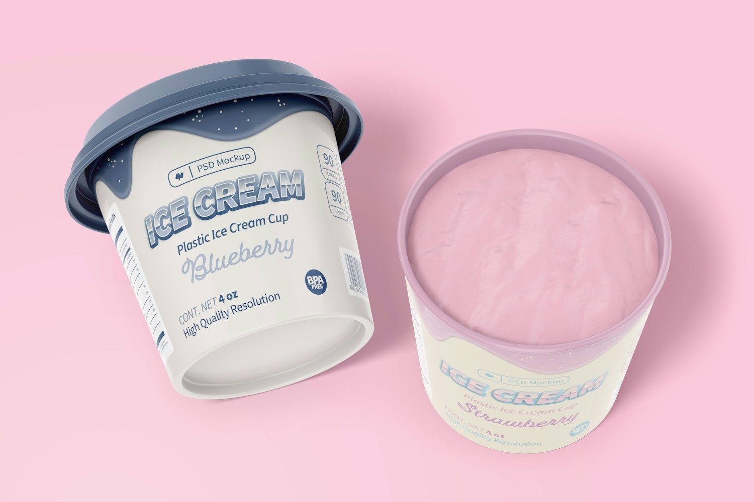 4 oz Plastic Ice Cream Cups Mockup, Opened and Closed