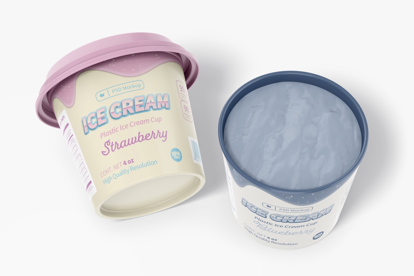 4 oz Plastic Ice Cream Cups Mockup, Opened and Closed