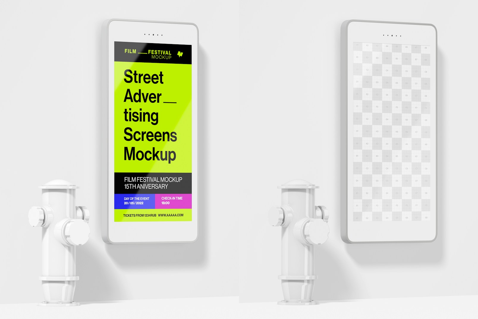 Street Advertising Screens Mockup, with Hydrant