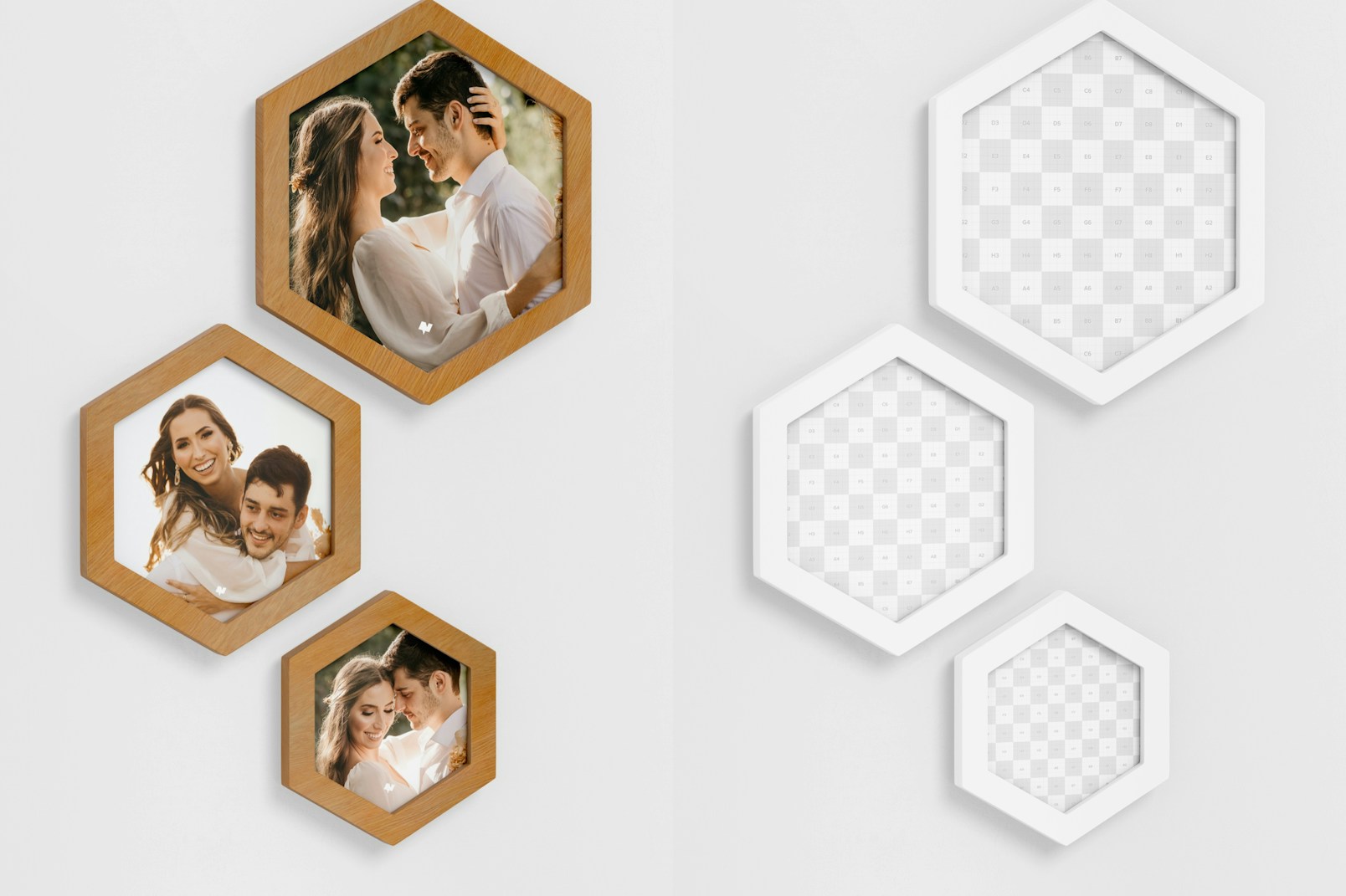 Hexagon Wall Photo Frames Mockup