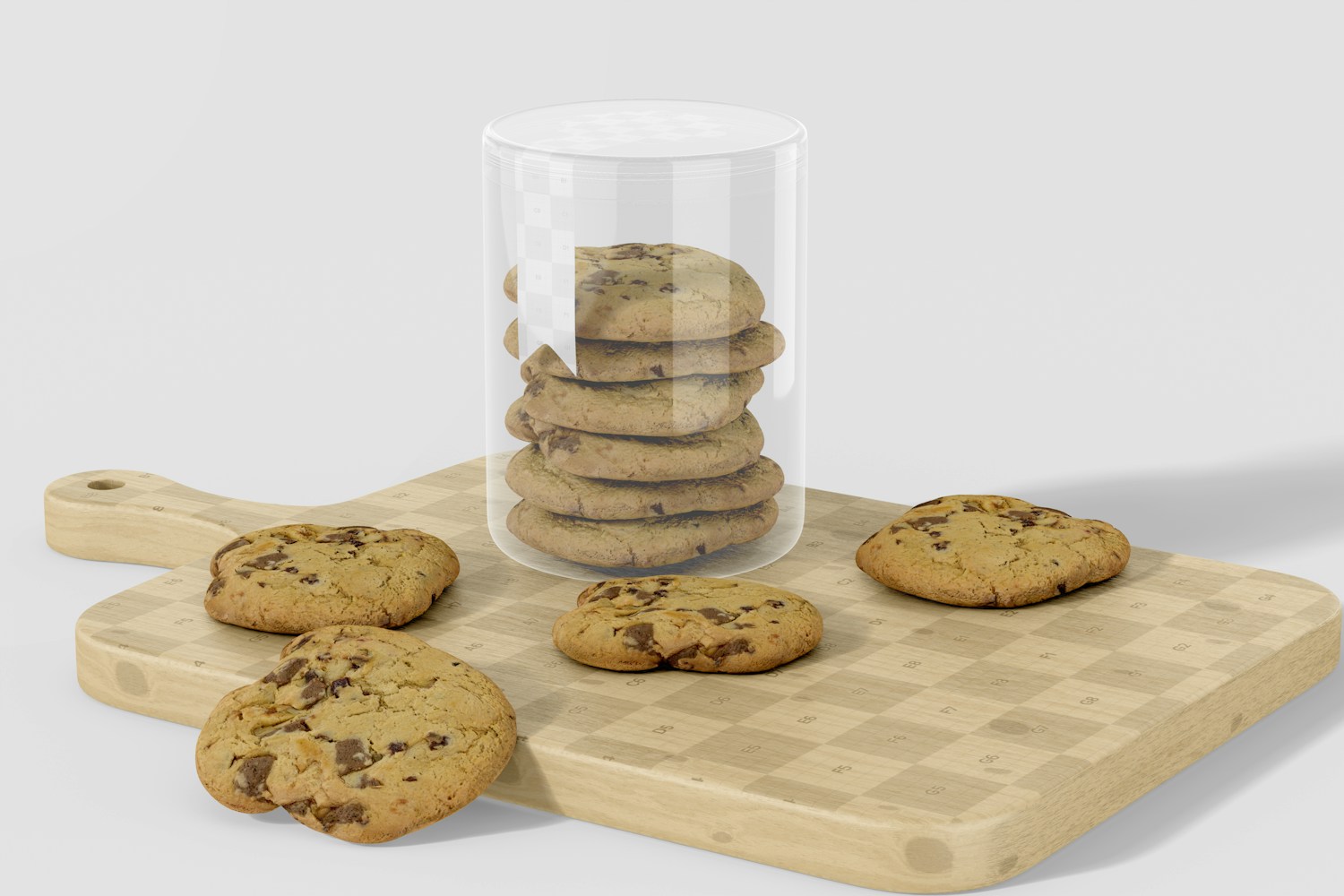 Cylindrical Cookie Jar Mockup, on Cutting Board