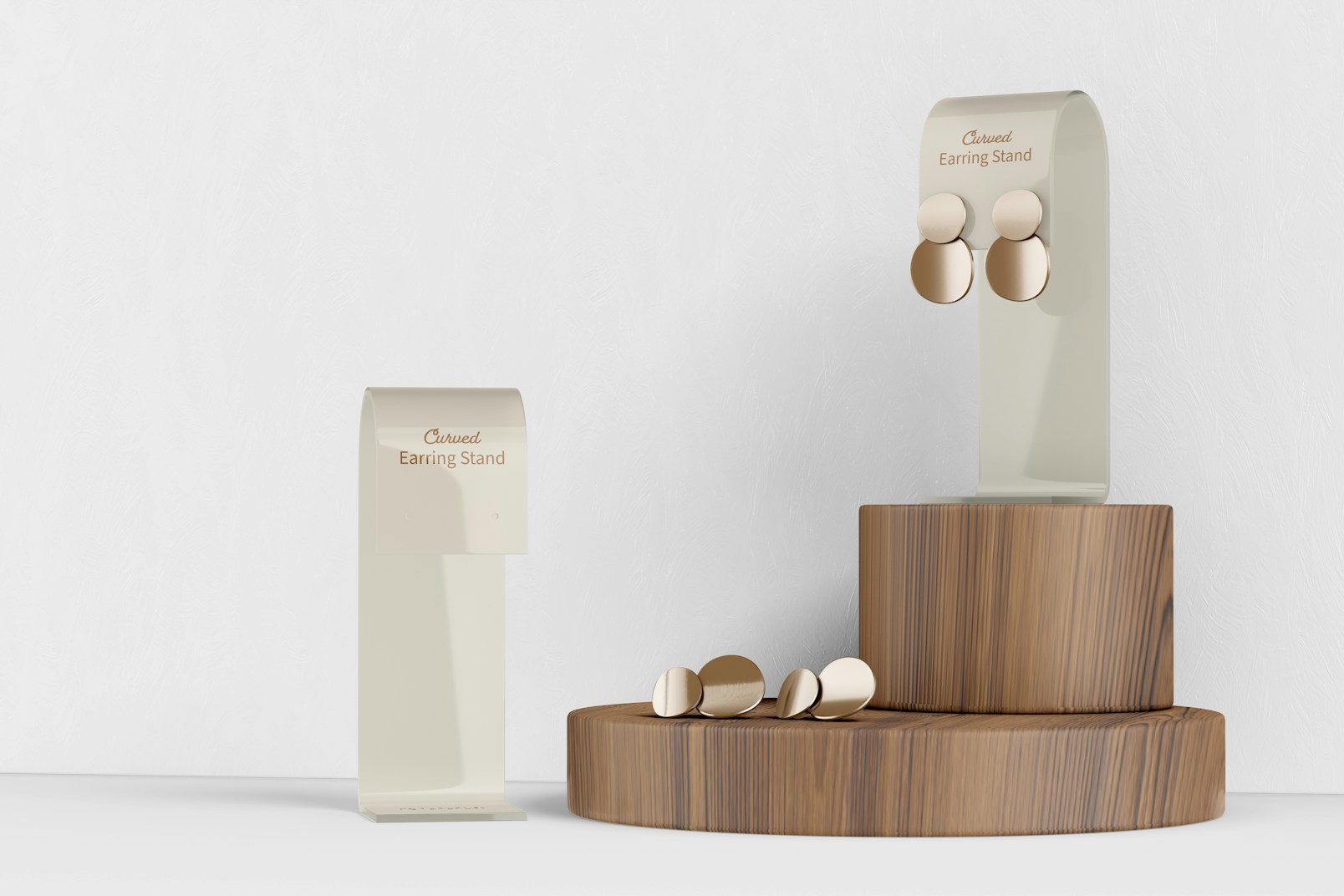Curved Earring Stands Mockup, on Podiums