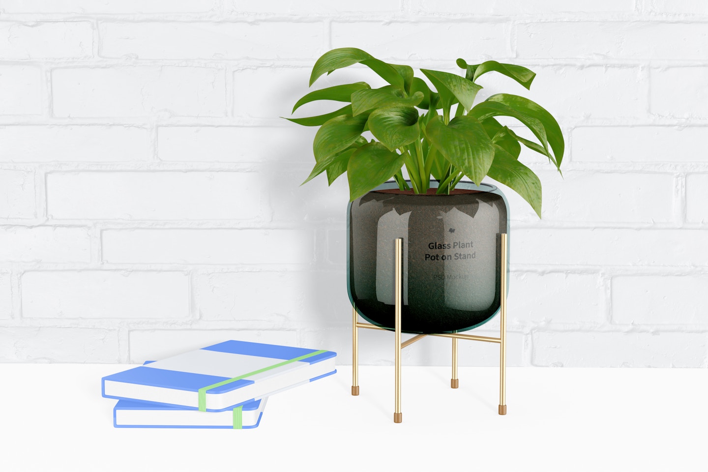Glass Plant Pot on Stand Mockup, Right View