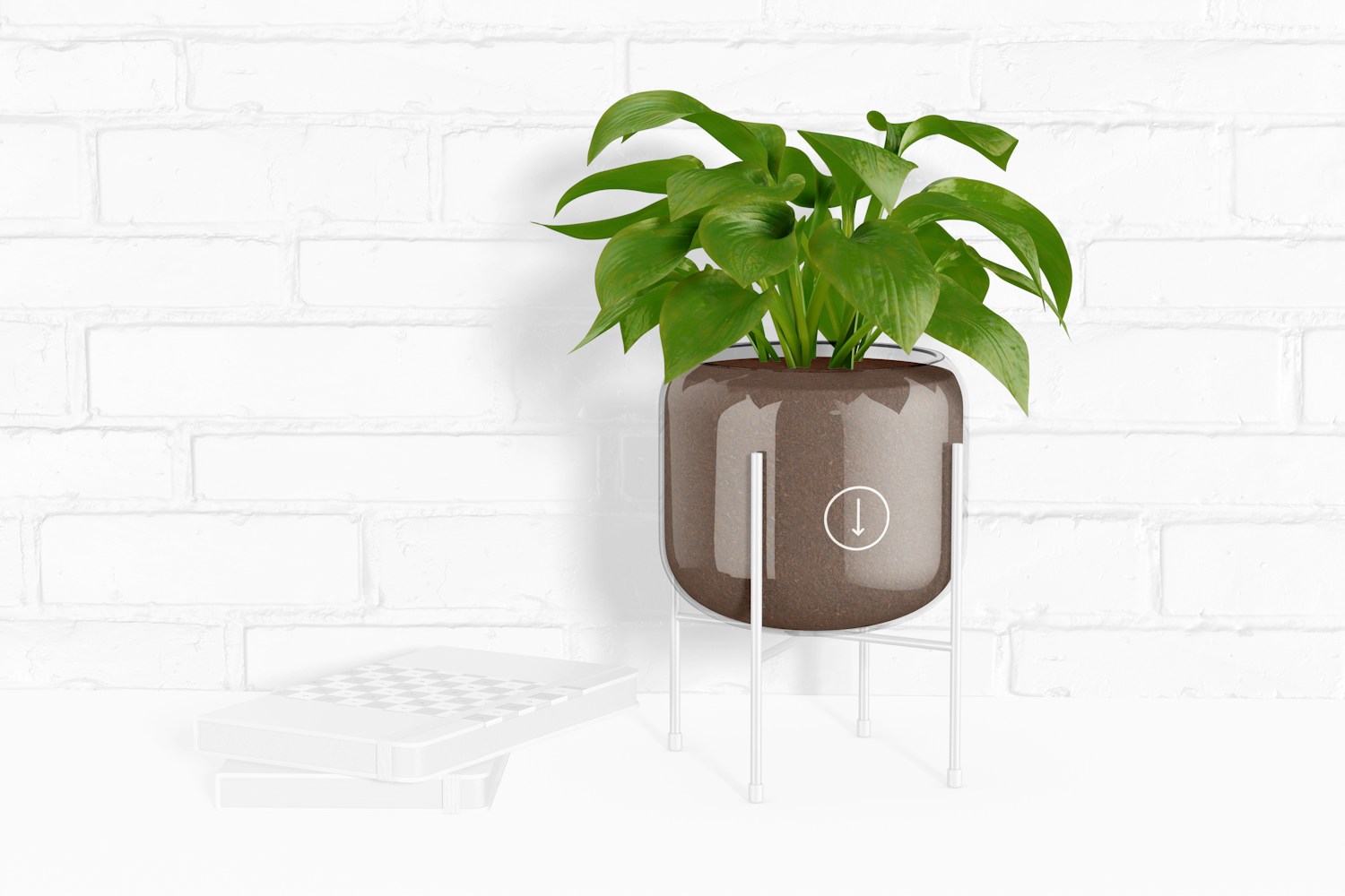 Glass Plant Pot on Stand Mockup, Right View