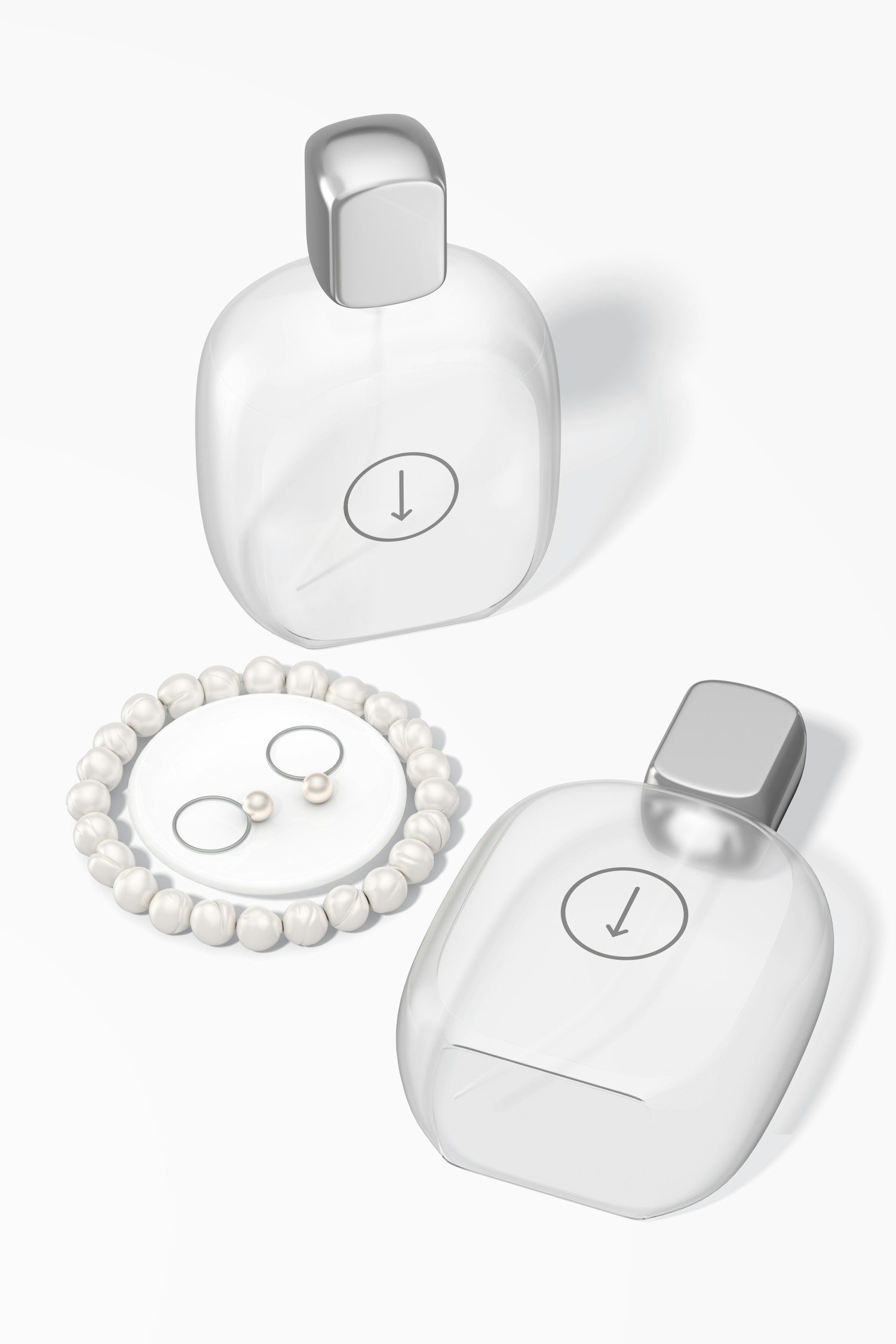 Oval Luxury Perfume Bottles Mockup, Standing and Dropped