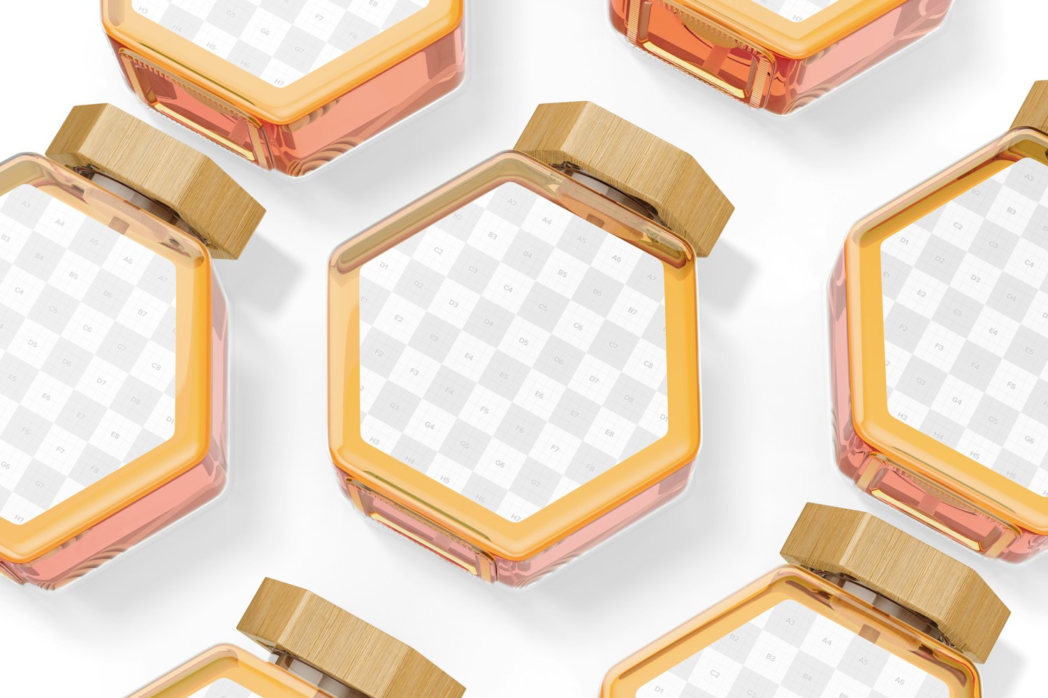 Hexagon Shaped Honey Jars Set Mockup