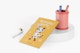 Round Pen Holder with Greeting Card Mockup, Perspective