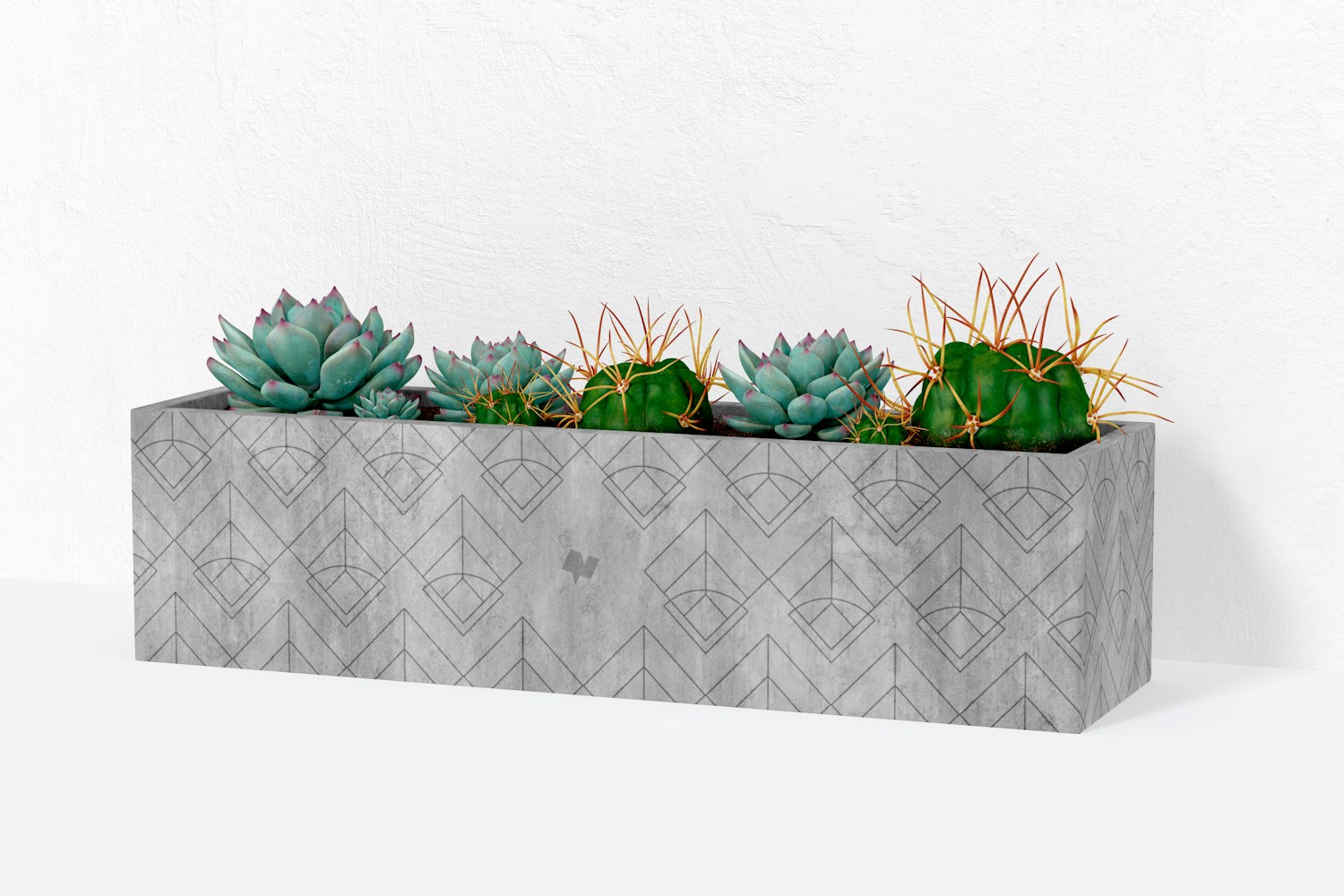 Rectangular Table Cement Planter Mockup, Front View Rectangular Table Cement Planter Mockup, Front View