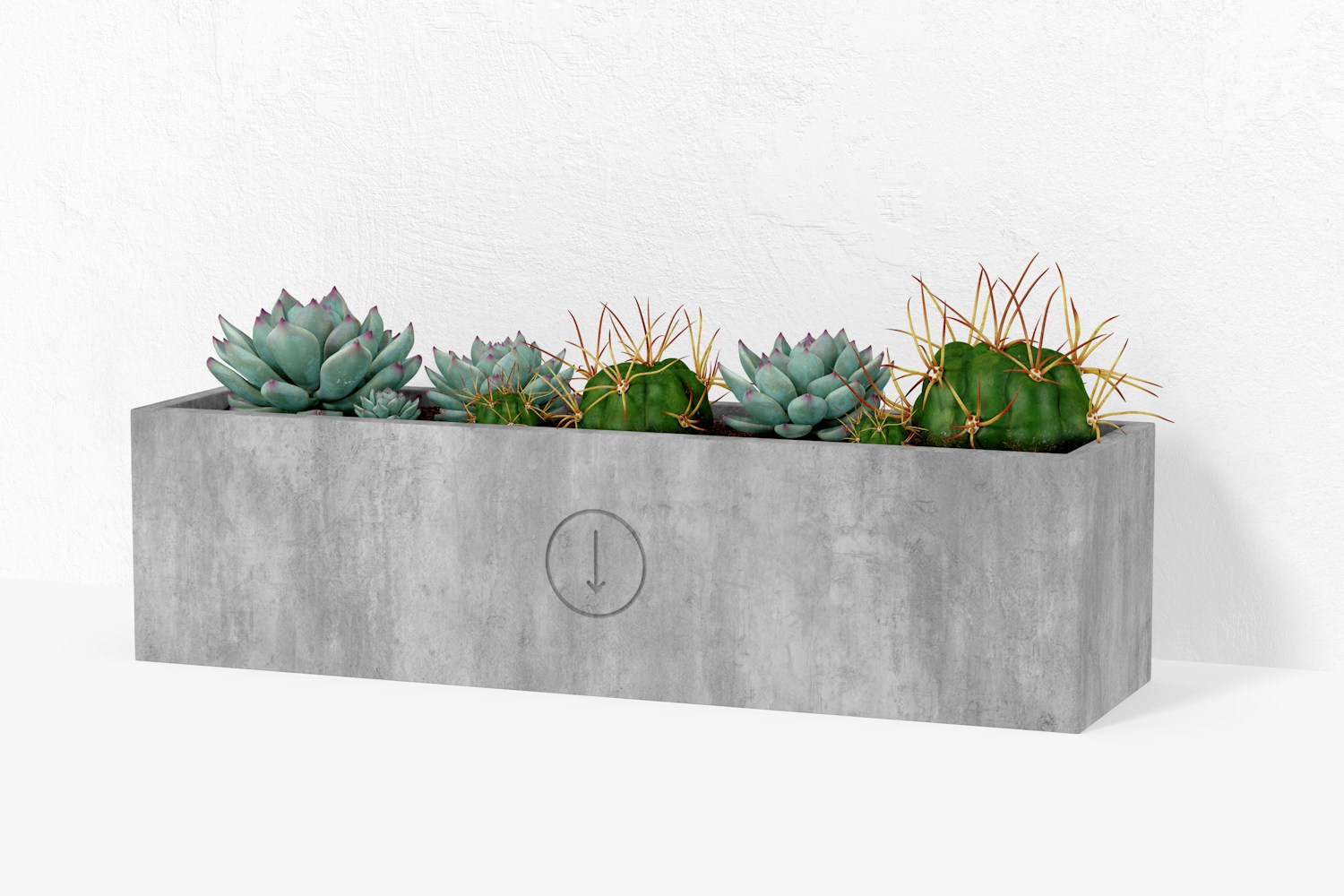 Rectangular Table Cement Planter Mockup, Front View