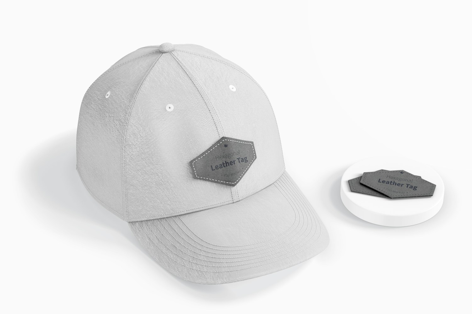 Hexagonal Leather Tags on Cap Mockup
